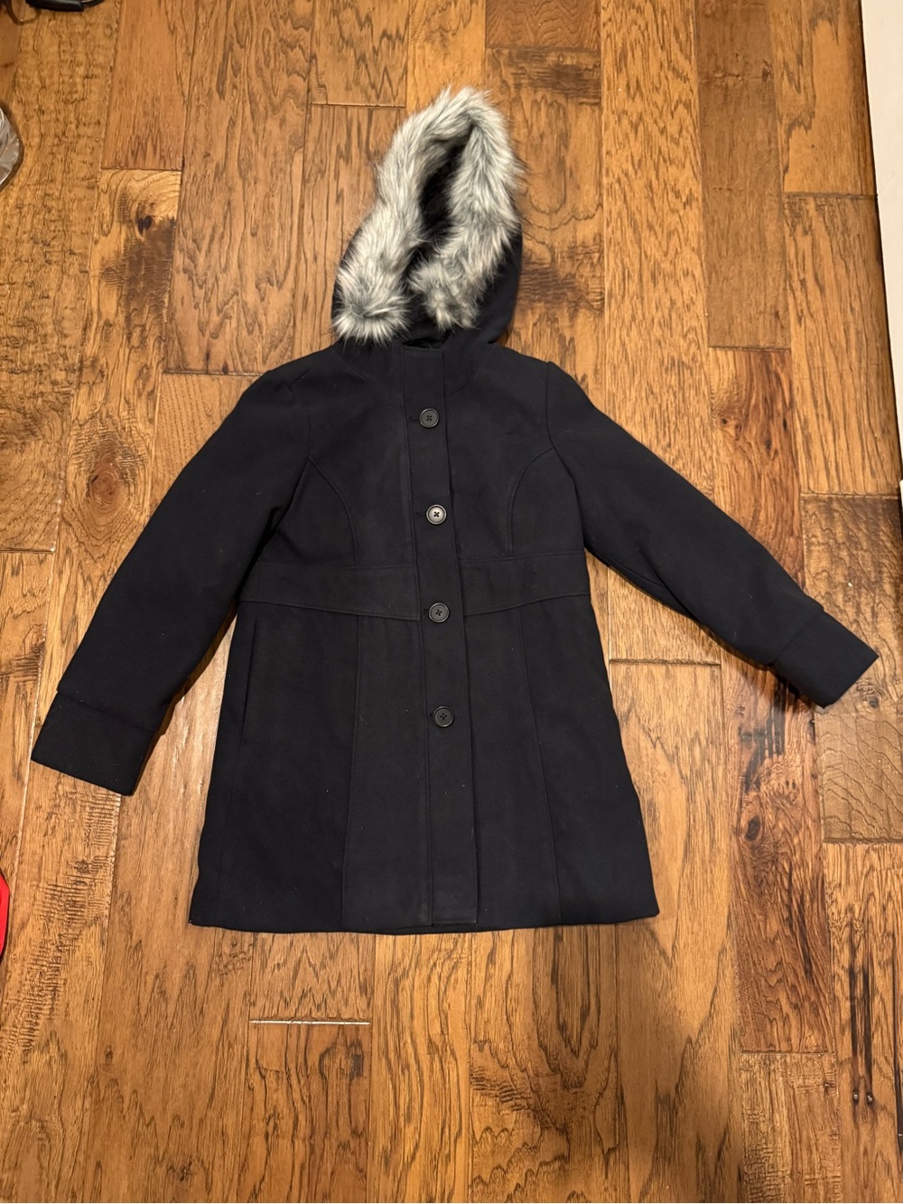 Cat & Jack Black Girls' Hooded Pea Coat with Faux Fur Trim